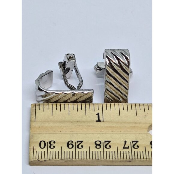 Swank Sterling Silver Cufflinks Curved Rectangular Ribbed Pattern Signed 13.3g - Picture 8 of 8